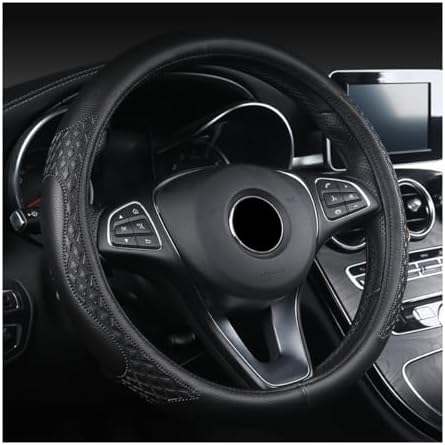 AUCELI 14.5-15 Inch Steering Wheel Cover Non-Slip Leather Black by AUCELI