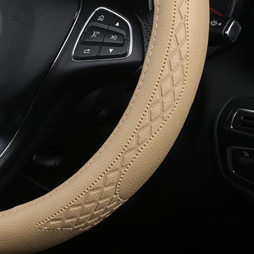 AUCELI 14.5-15 Inch Steering Wheel Cover Non-Slip Leather Beige - Image 5