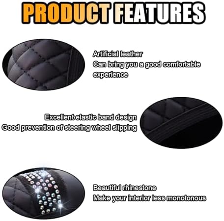 JOYCOURT 15 Inch Bling Soft Leather Car Steering Wheel Cover - Image 4