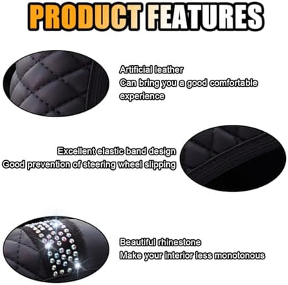 JOYCOURT 15 Inch Bling Soft Leather Car Steering Wheel Cover - Image 4