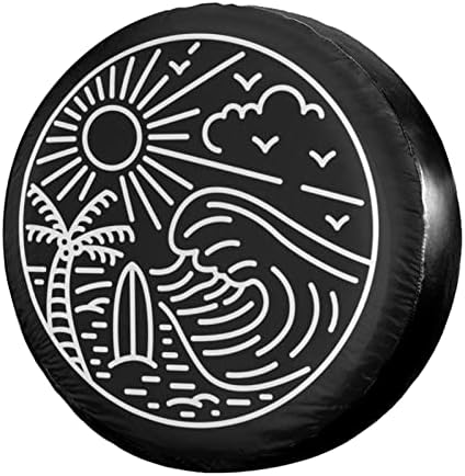 Great Wave and Surfboard Spare Tire Cover Dust-Proof Wheel Tire Cover Fit by Foruidea