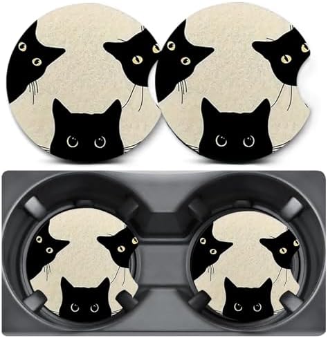 2 Pack Trio Cats Car Coasters for Cup Holder, Neoprene Anti Slip Mat by Unknown