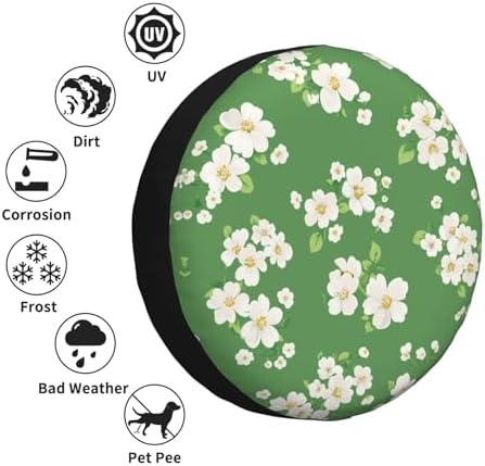 White Flowers Green Spare Tire Cover Wheel Protectors - Image 5
