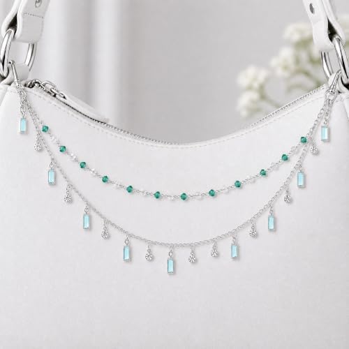 Rear View Mirror Car Charm Green Crystal Double Chain Car Decor - Image 6