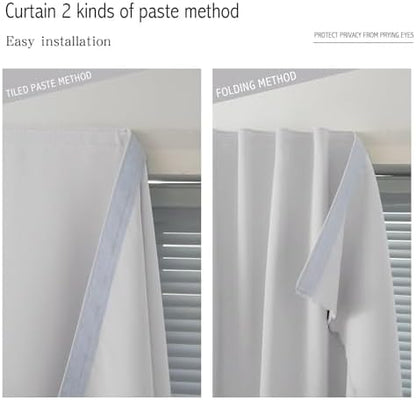 Thermal Blackout Curtains with Self-Adhesive Tape, No Rod No Drill Easy Install - Image 7