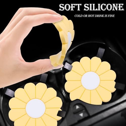 2-Pack Car Cup Holder Coaster Inserts, Daisy Shape, 2.75 Inch Non-Slip Silicone - Image 4