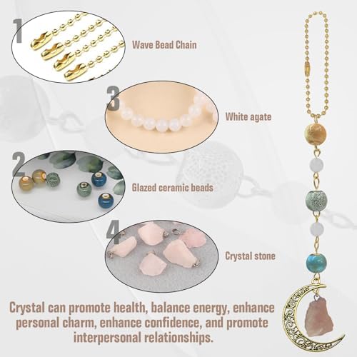Boho Moon Hanging Car Charm, Crystal Rearview Mirror Pendant, Car Decor - Image 5