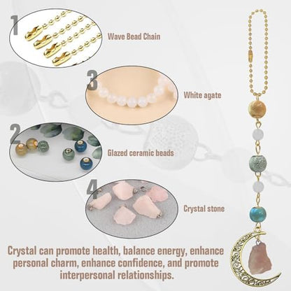 Boho Moon Hanging Car Charm, Crystal Rearview Mirror Pendant, Car Decor - Image 5