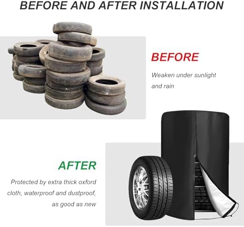 Tire Cover with 4 Felt Pads, Waterproof 420D Oxford Spare Tire Storage Bag with - Image 5