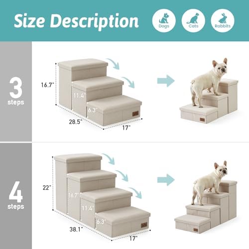 COZY KISS Dog Stairs with Storage, 16.7" H Wider Dog Steps - Image 2