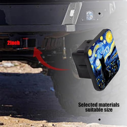 Black Cat Trailer Hitch Cover Abstract Starry Night Square 2 Inch Receiver Tube - Image 3