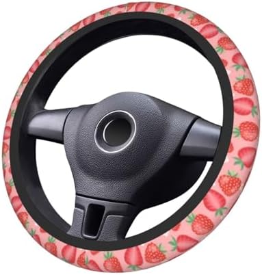 Cute Pink Strawberry Steering Wheel Cover Anti-Slip and Practical 14.5-15 Inch - Image 7
