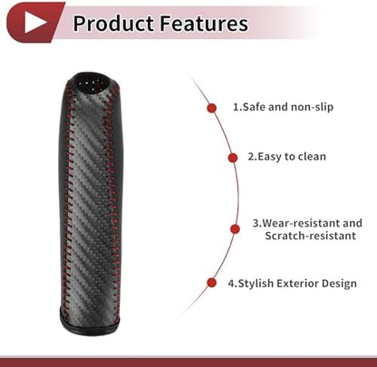 1 Pcs Car Handbrake Cover Leather Black Carbon Fiber Red - Image 4