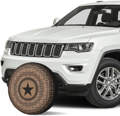 Western Texas Star Spare Tire Cover Brown Black Plaid Decorative Wheel - Image 2