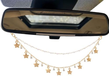 Rear View Mirror Car Charms Star Double Chain Crystal Car Decor by LuneClat