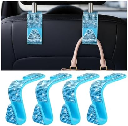 Zpana 4PCS Bling Car Seat Headrest Hooks, Crystal Rhinestones, Light Blue by Zpana