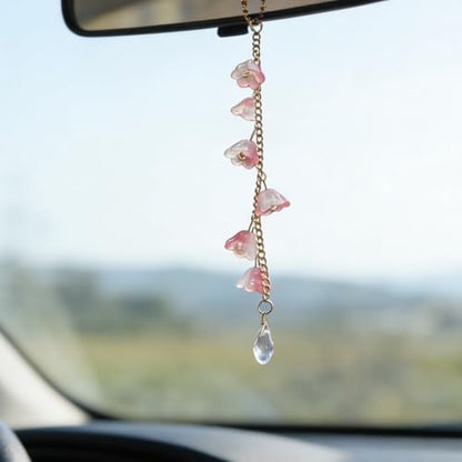 CASONA Car Rearview Mirror Hanging Decor, Cute Pink Glass Lily of the Valley by AestheticsAccessories
