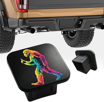 Trailer Hitch Cover Abstract Rainbow Sasquatch Square 2 Inch Receiver Tube Plug - Image 4