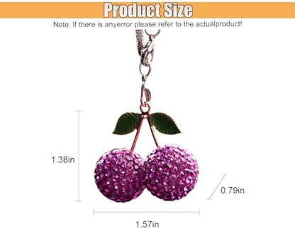Bling Cherry Car Rear View Mirror Charm, Sparkly Rhinestones Automotive - Image 2
