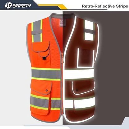 JKSafety Hi Vis Safety Vest for Men Women Cushioned Collar JK101 Orange 2XL - Image 3