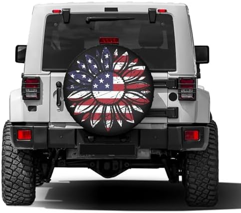 American Flag Sunflower Flower Spare Tire Cover Dust-Proof Wheel Tire Cover Fit - Image 2