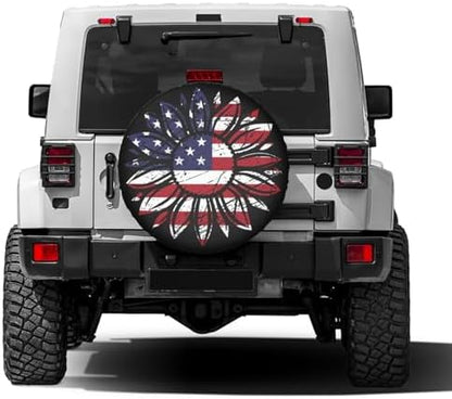 American Flag Sunflower Flower Spare Tire Cover Dust-Proof Wheel Tire Cover Fit - Image 2