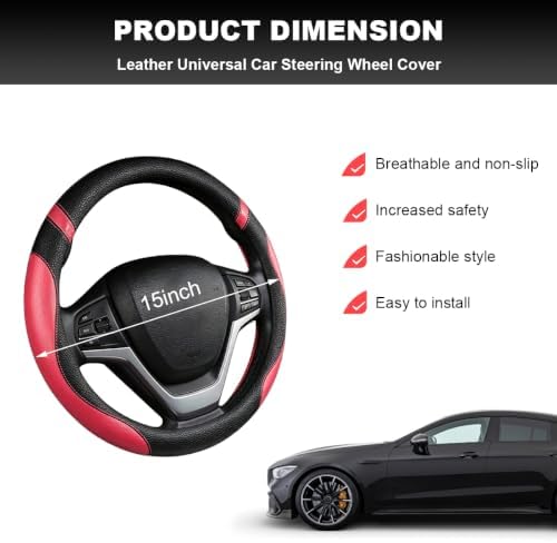 Car Steering Wheel Cover, 15 Inch Premium Leather Breathable Non-Slip Wheels - Image 2