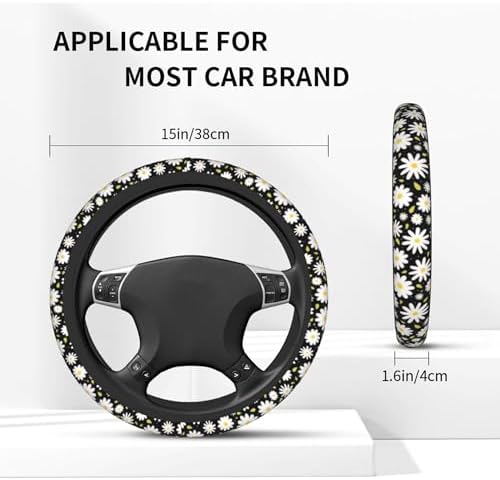 Daisy Steering Wheel Cover Set + 2 Coasters, Breathable Anti-Slip 15 Inch - Image 2