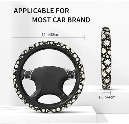 Daisy Steering Wheel Cover Set + 2 Coasters, Breathable Anti-Slip 15 Inch - Image 2