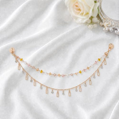 Rear View Mirror Charm Gold Yellow Zircon Double Chain Car Decor - Image 7