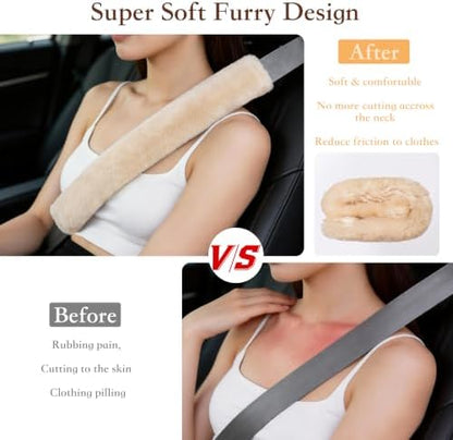 Amooca 15.7in Extra Long Furry Universal Car Seatbelt Cover Shoulder Pad - Image 2