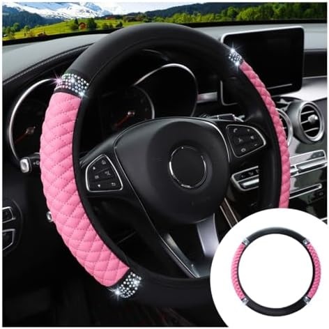 JOYCOURT 15 Inch Bling Soft Leather Car Steering Wheel Cover by JOYCOURT