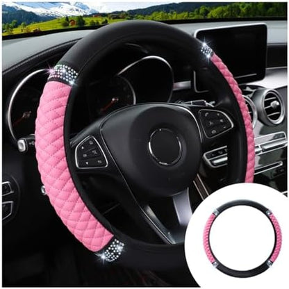 JOYCOURT 15 Inch Bling Soft Leather Car Steering Wheel Cover by JOYCOURT