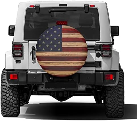 American Flag Reclaimed Wood Spare Tire Cover Dust-Proof Wheel Tire Cover Fit - Image 2