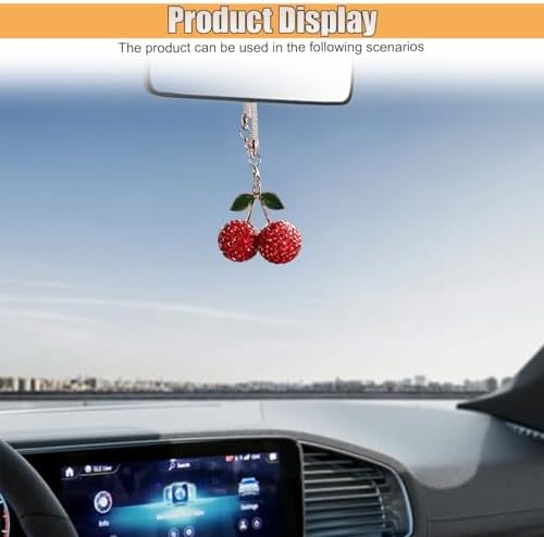 Bling Cherry Car Rear View Mirror Charm, Sparkly Rhinestones Automotive - Image 4