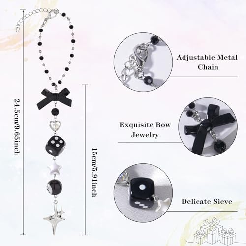 Black Bow Car Mirror Chain Y2k 8 Ball Star Beaded Hanging Charm - Image 7