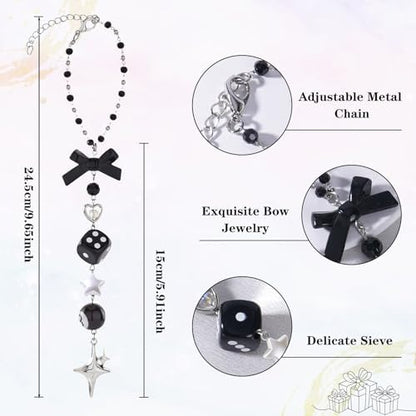Black Bow Car Mirror Chain Y2k 8 Ball Star Beaded Hanging Charm - Image 7