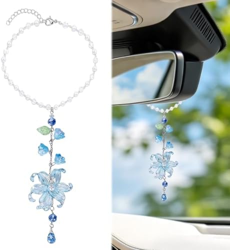 Blue Waterlily Leaf Resin Car Charm – Rearview Mirror Hanging Decor by Unknown