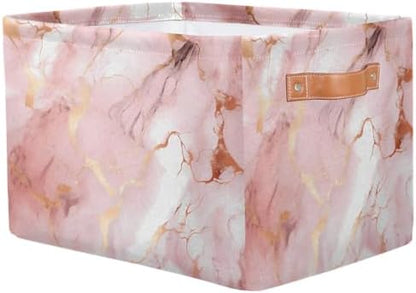 AUUXVA Storage Basket Rose Gold Marble Texture Storage Cube Box Durable Canvas - Image 2