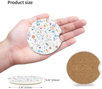 Pink Flowers Car Coasters for Drinks Absorbent, 2 Pack Cup Holders, 2.56" - Image 2