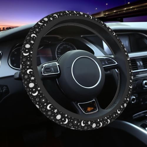 Black and White Star Moon Steering Wheel Covers Non Slip Neoprene Steering by KUOAICY