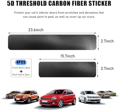 povtii 4 PCS Car Door Sill Protector, Anti-Scratch 5D Carbon Fiber Textured - Image 2
