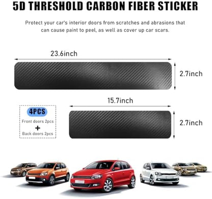 povtii 4 PCS Car Door Sill Protector, Anti-Scratch 5D Carbon Fiber Textured - Image 2