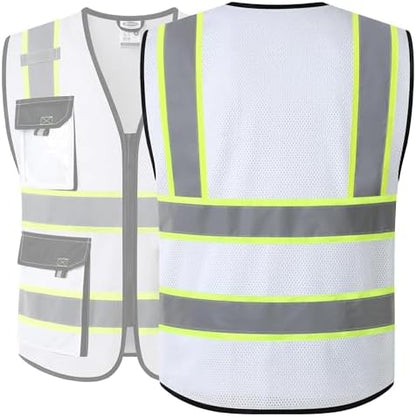 JKSafety Safety Vest for Men Women Hi Vis Reflective Vest JK220 White 2XL - Image 5