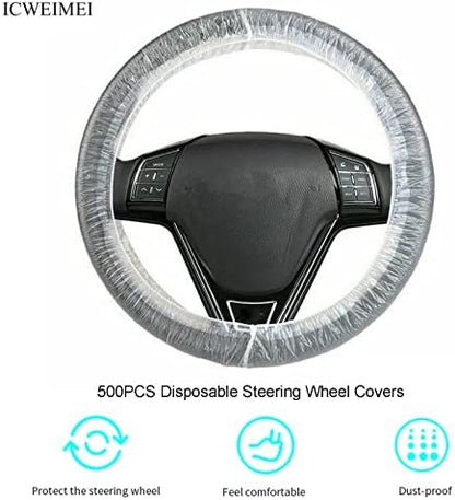 ICWEIMEI 500PCS Universal Disposable Steering Wheel Cover Plastic Transparent - Image 6
