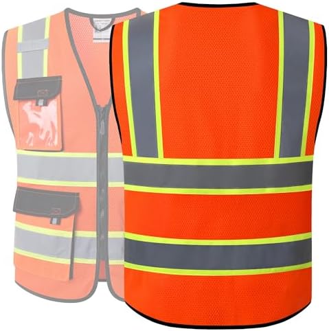 JKSafety Safety Vest for Men Women Hi Vis Reflective Vest JK220 Orange L - Image 5