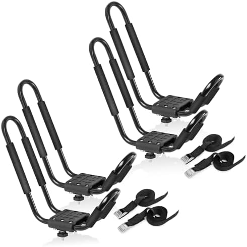 2 Kayak Roof Rack Carrier Boat Ski Surf Roof Mount Car Cross J-Bar Rack by ROSYPIXEL