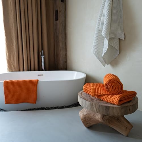 Luxury Organic Japanese Cotton Waffle Bath Towel | Thick, Quick Dry Bathroom - Image 3