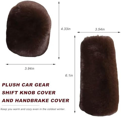 2PCS Fluffy Car Gear Shift Knob & Handbrake Cover, Comfortable Plush Shifter - Image 2
