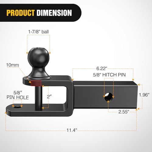 Nilight 3 in 1 ATV UTV Multi Hitch Mount | 1-7/8" Ball Fits 2" Receiver Hitch - Image 2